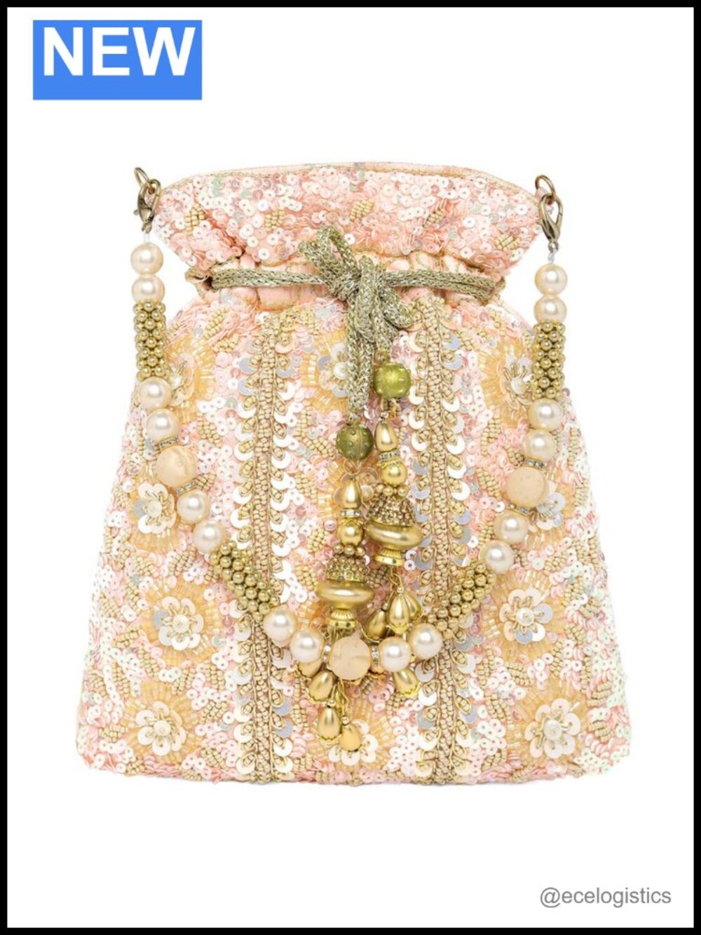 Handmade Potli Purse Bridal Evening Wristlet Bag Floral Embellished Drawstring